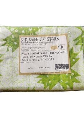 Vintage NOS Sears SHOWER OF STARS Green Floral Star Muslin Pillowcases Set of 2